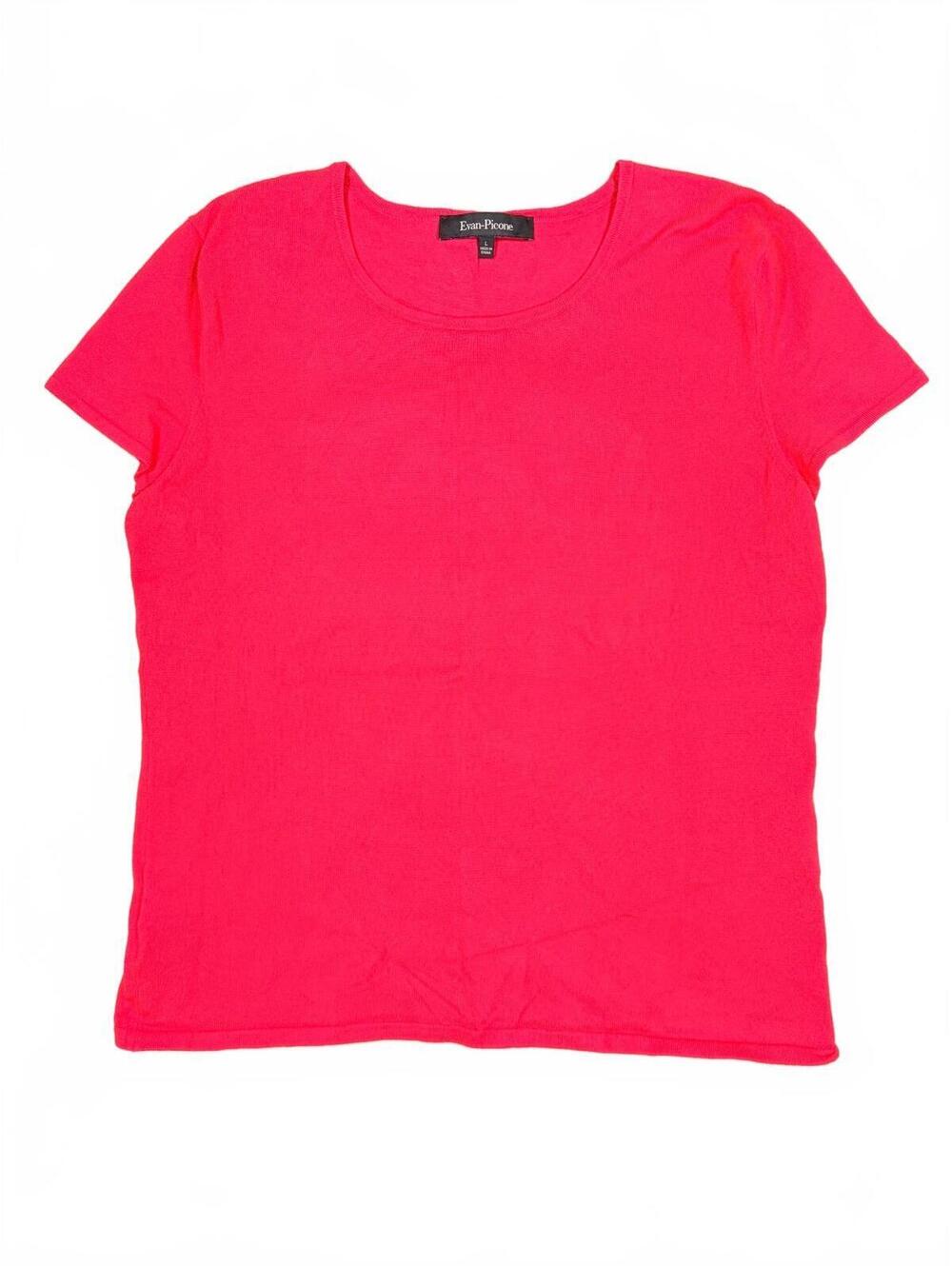 Evan Picone Women’s Size Large Pink Short Sleeve Knit Sweater Top Crew Neck